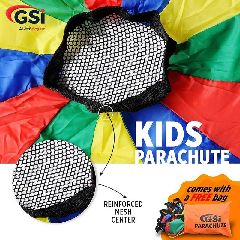 GSi Kids Play Parachute Rainbow Parachute Toy Tent Game for Children Gymnastics Cooperative Play and Outdoor Playground Activities (30 Feet) - Image 3